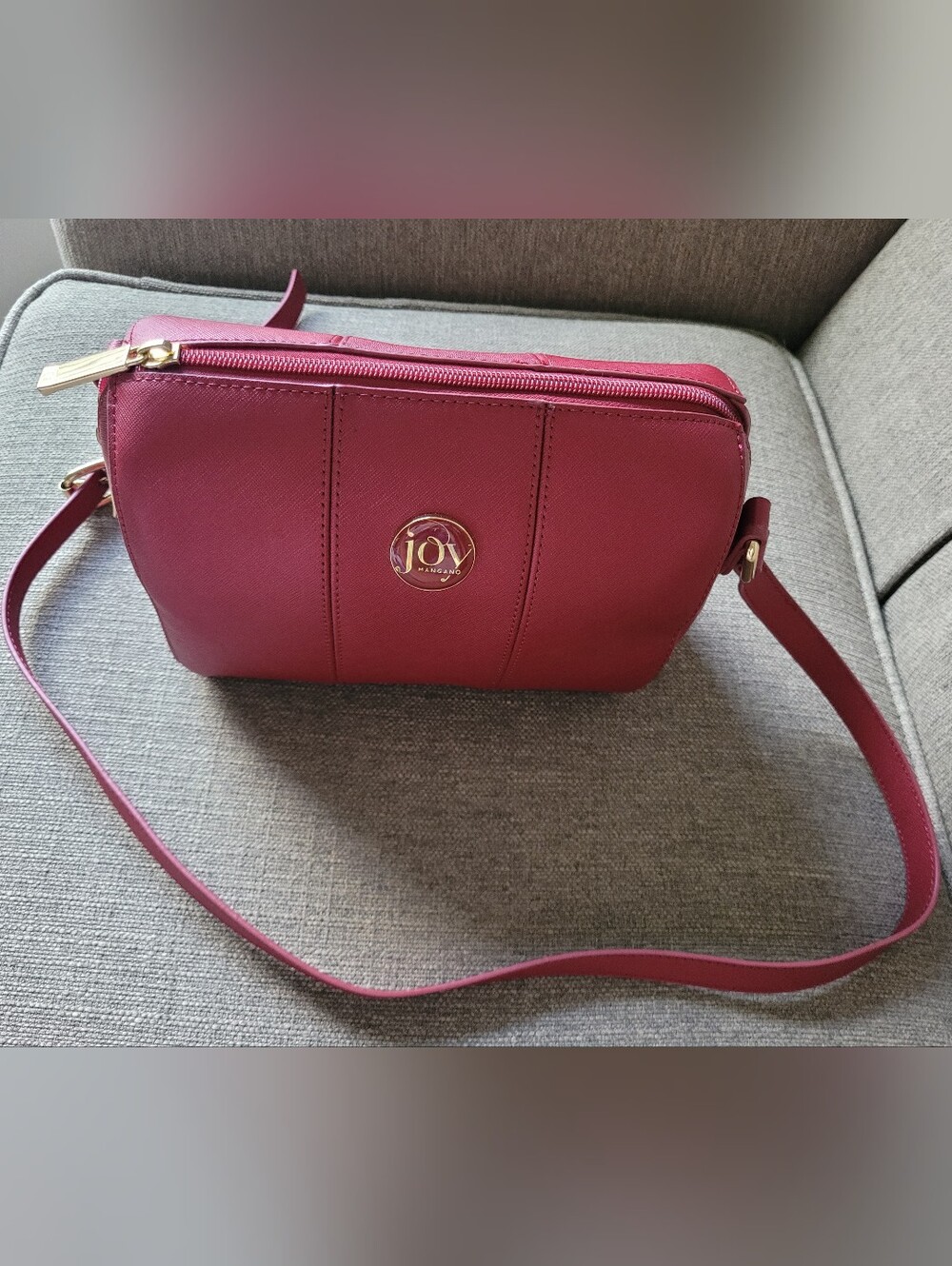 Joy Mangano Metallic E*Lite Leather Crossbody Bag – Berry Red